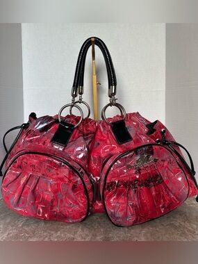 Duchess Dolls Y2K Red Patent Shoulder Bag Black Graphic Goth Emo Purse Mcbling